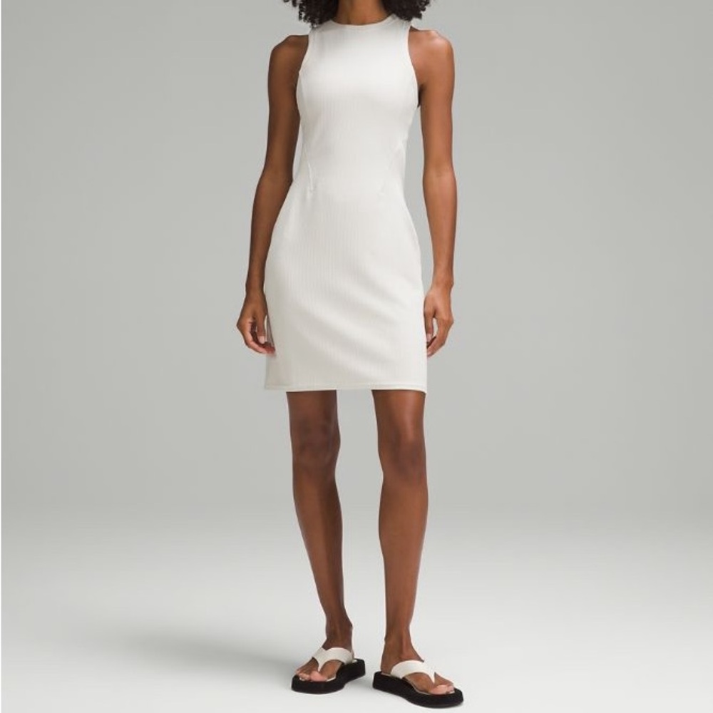 Lululemon Ribbed Softstreme Slim-Fit‎ Tank Dress in Bone